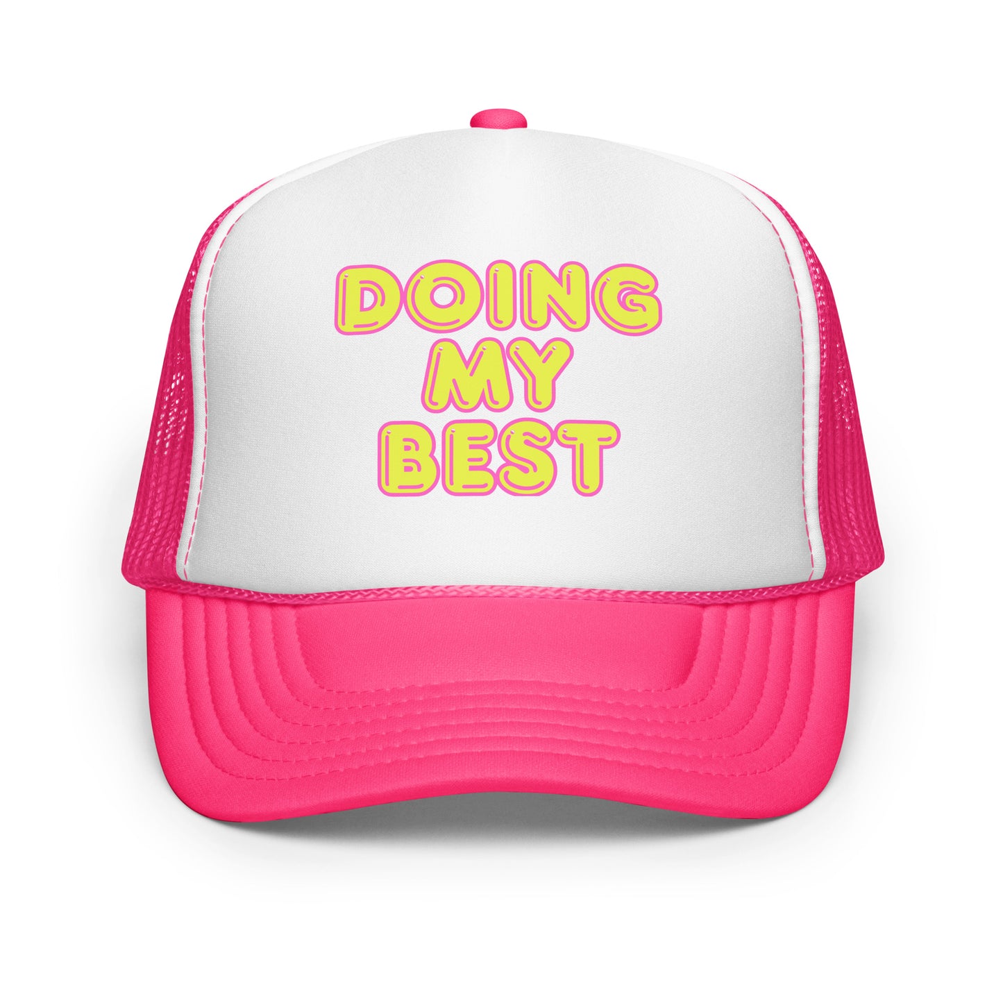 Pink and white unisex trucker hat with 'DOING MY BEST' text – Boozie Adams