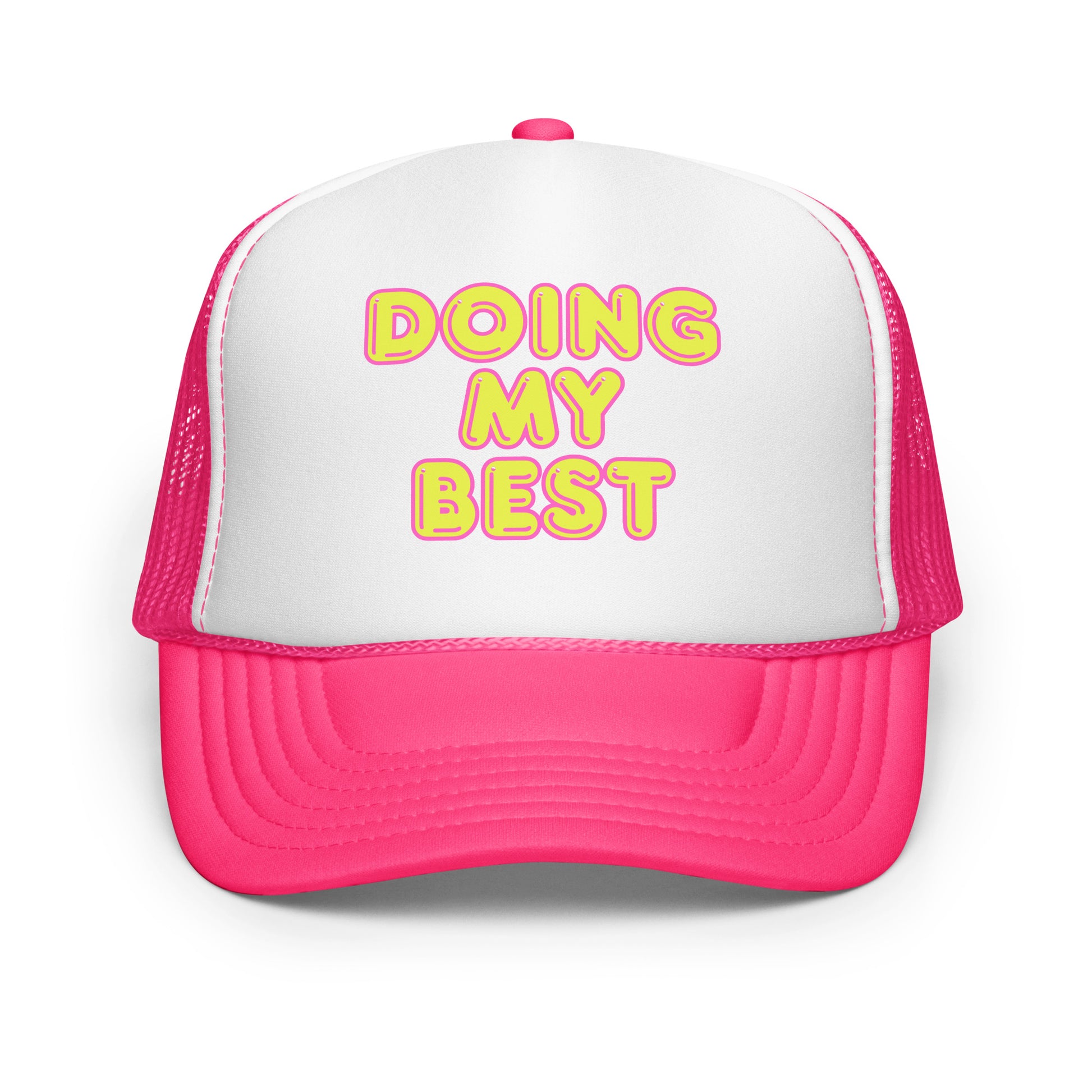 Pink and white unisex trucker hat with 'DOING MY BEST' text – Boozie Adams