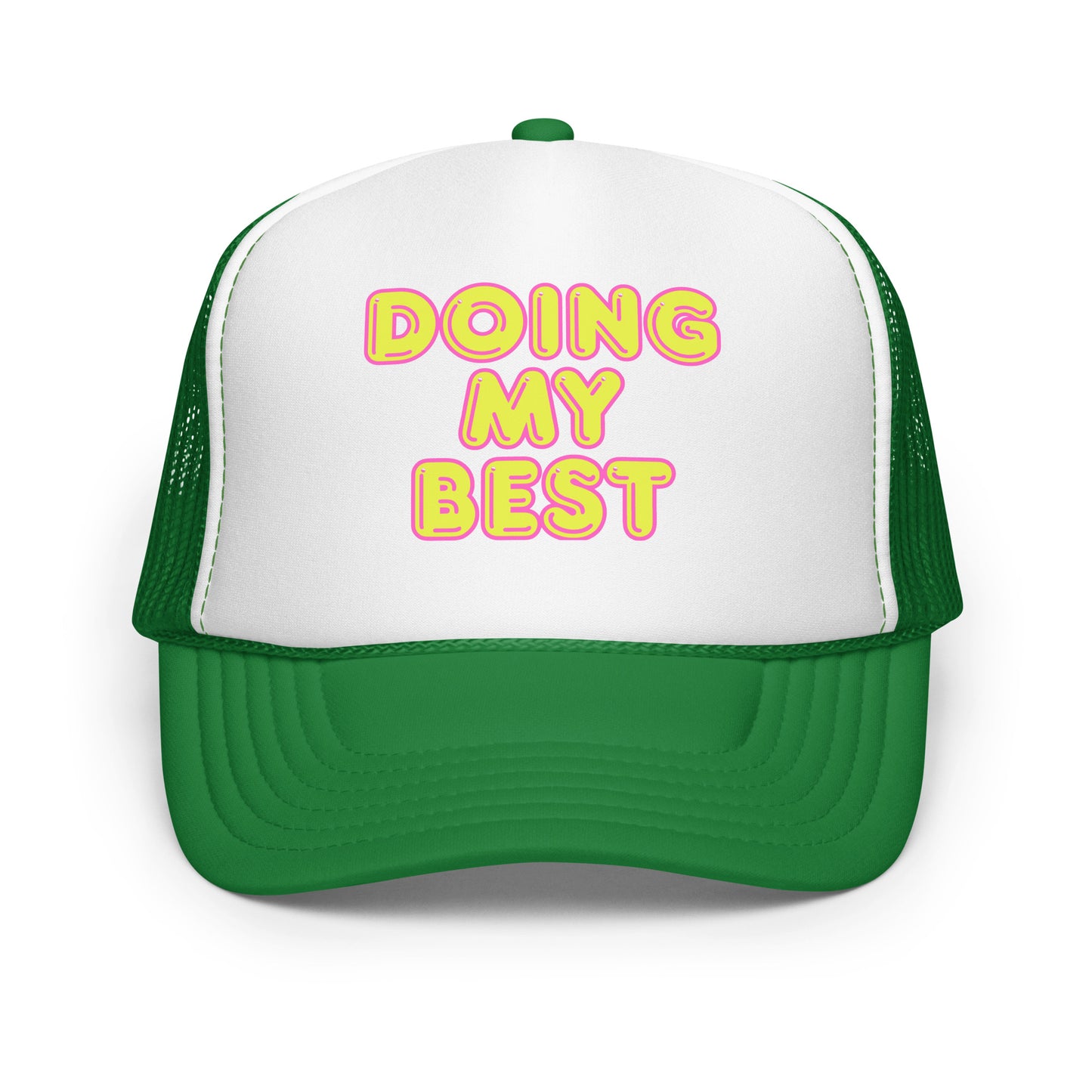 Green and white unisex trucker hat with 'DOING MY BEST' text – Boozie Adams