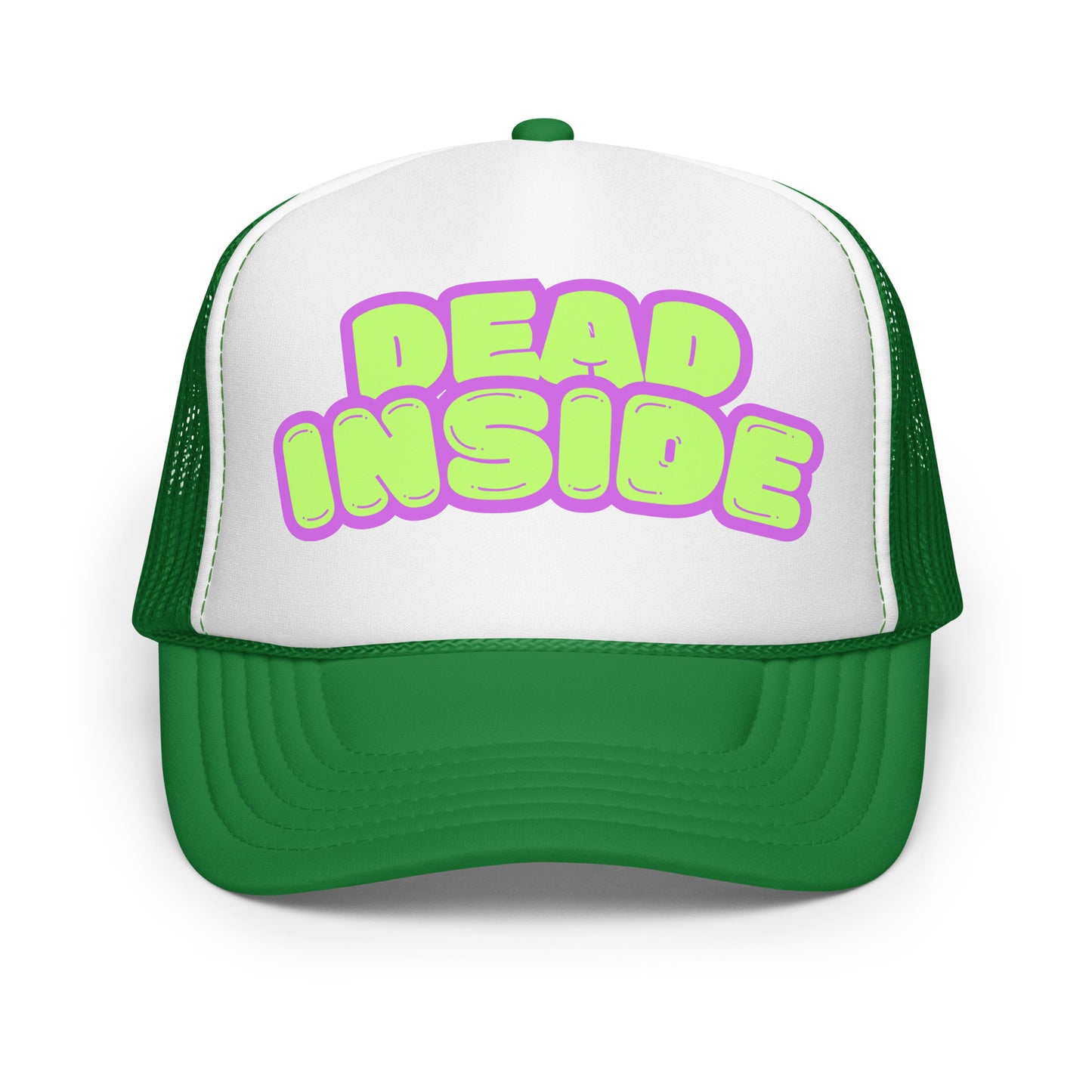 Green and white foam trucker hat with purple and green text 'Dead Inside' – Boozie Adams