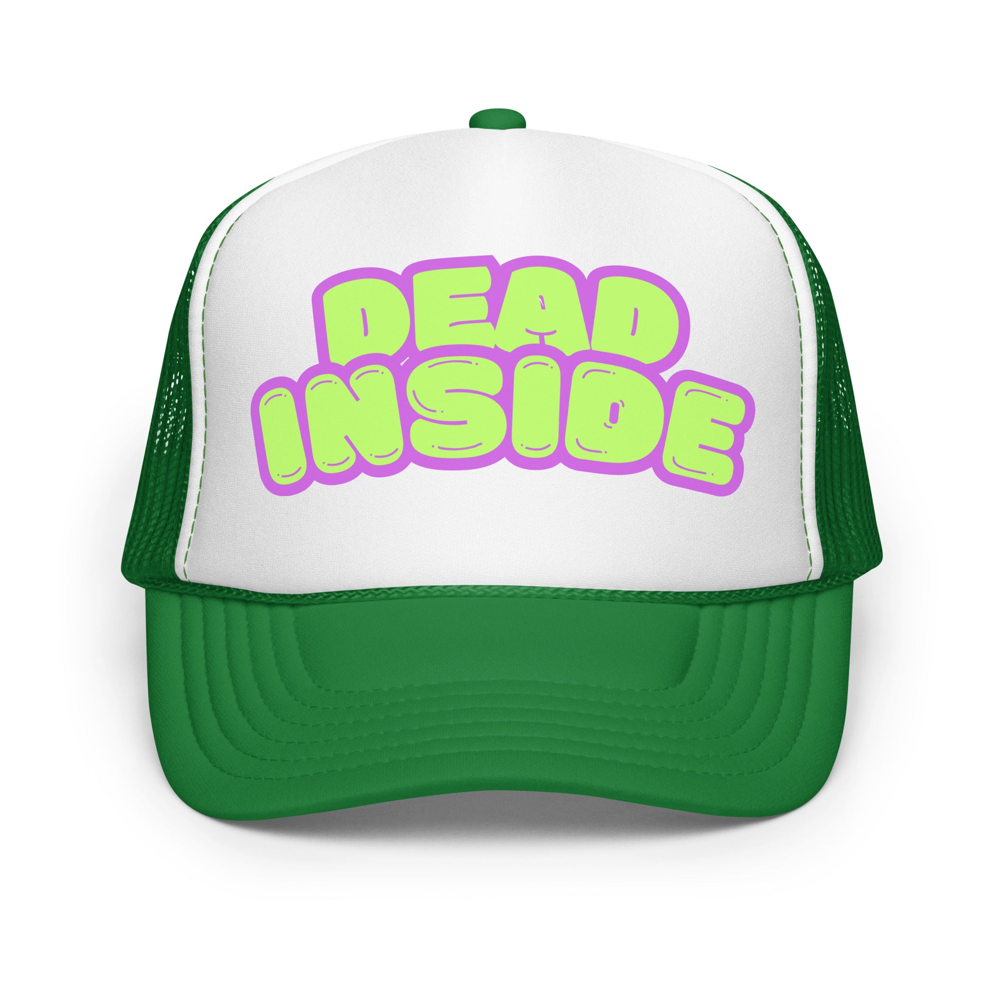 Green and white foam trucker hat with purple and green text 'Dead Inside' – Boozie Adams