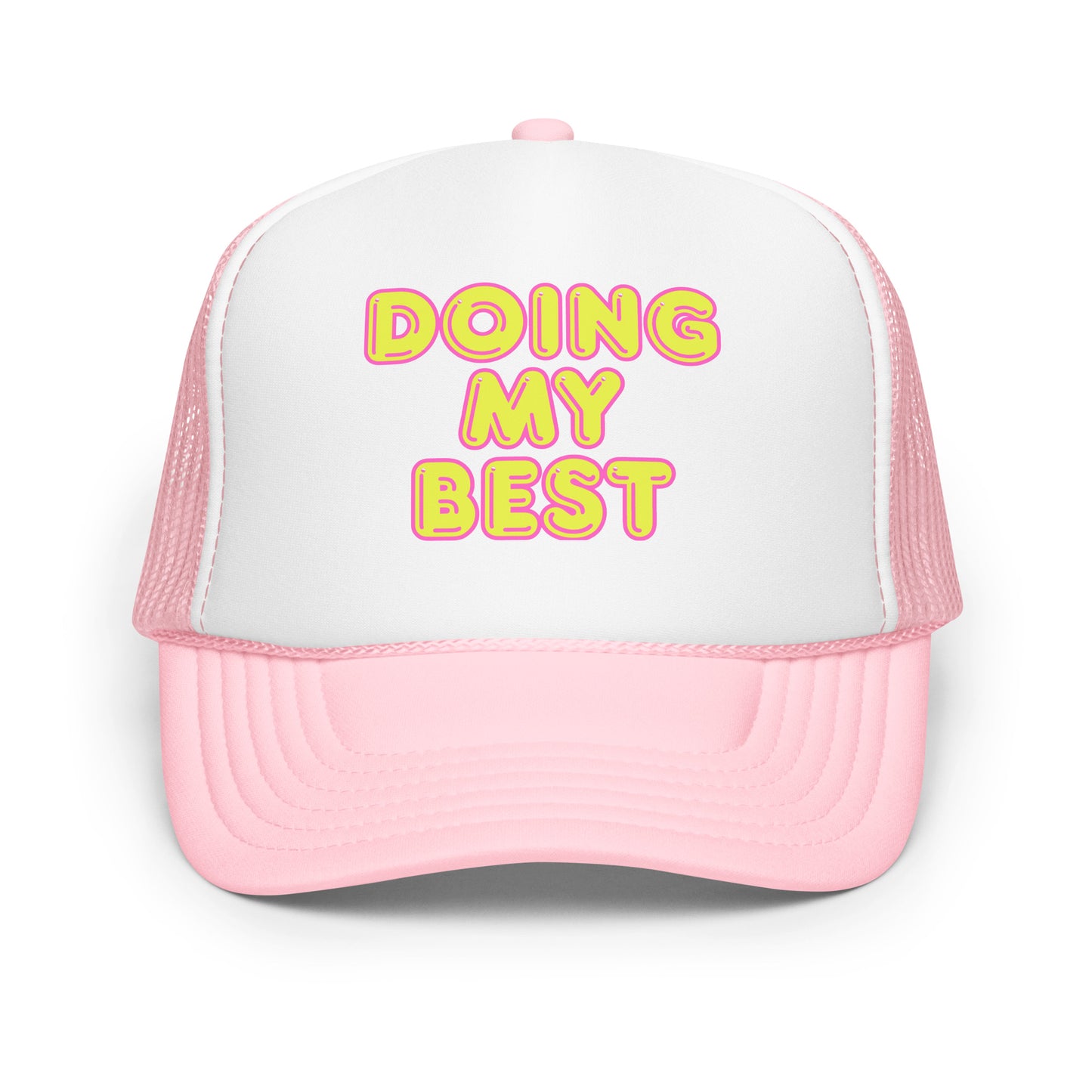 Pink and white unisex trucker hat with 'DOING MY BEST' text – Boozie Adams