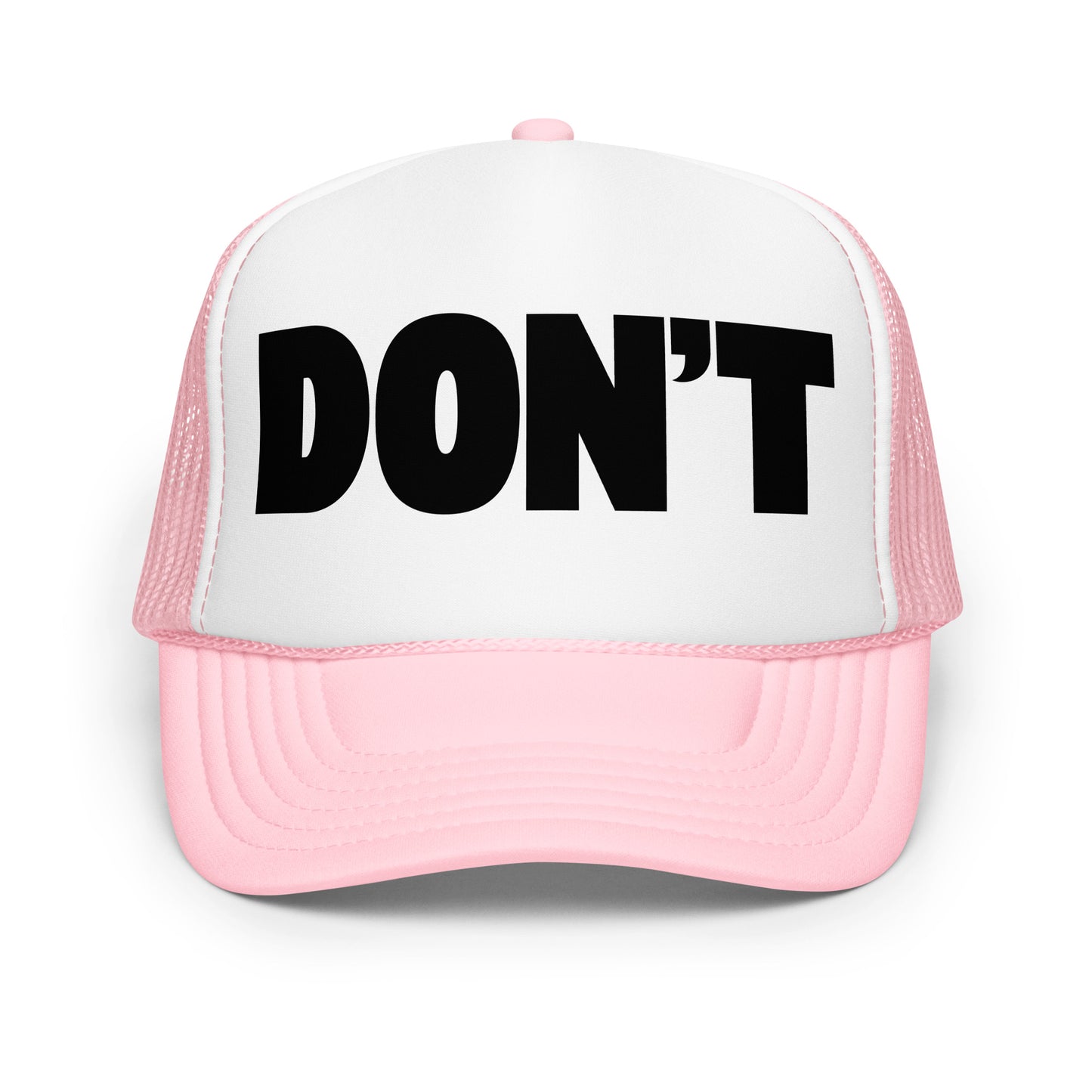 Pink and white unisex trucker hat with 'DON'T' text – Boozie Adams