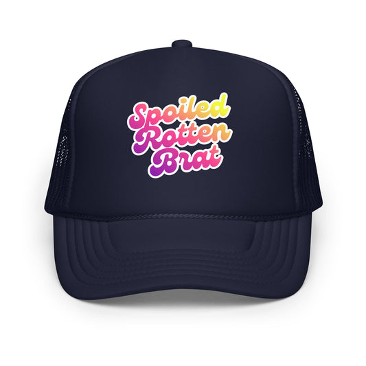 Navy trucker hat with colorful text 'Spoiled Rotten Brat' – Boozie Adams