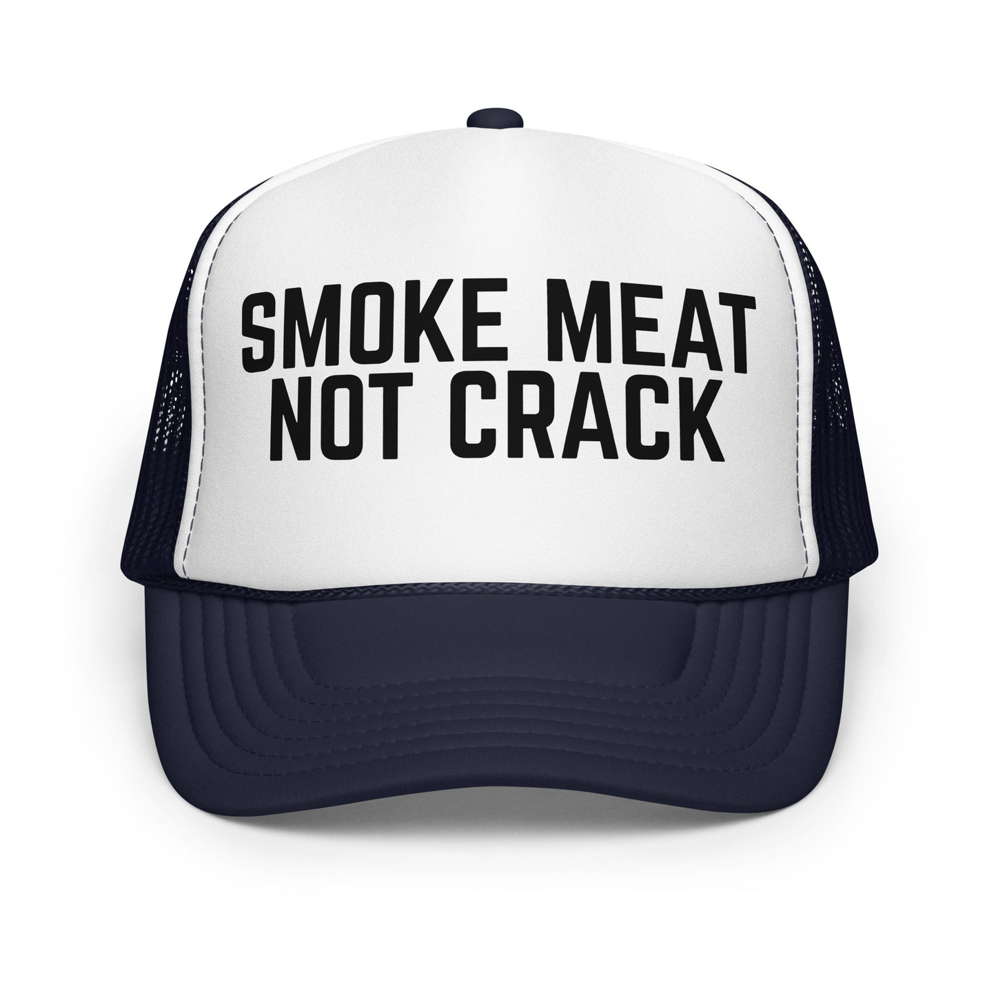 Navy and white cap with 'Smoke Meat Not Crack' text – Boozie Adams