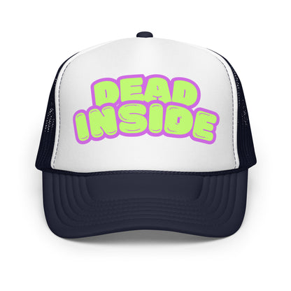 Navy and white foam trucker hat with purple and green text 'Dead Inside' – Boozie Adams