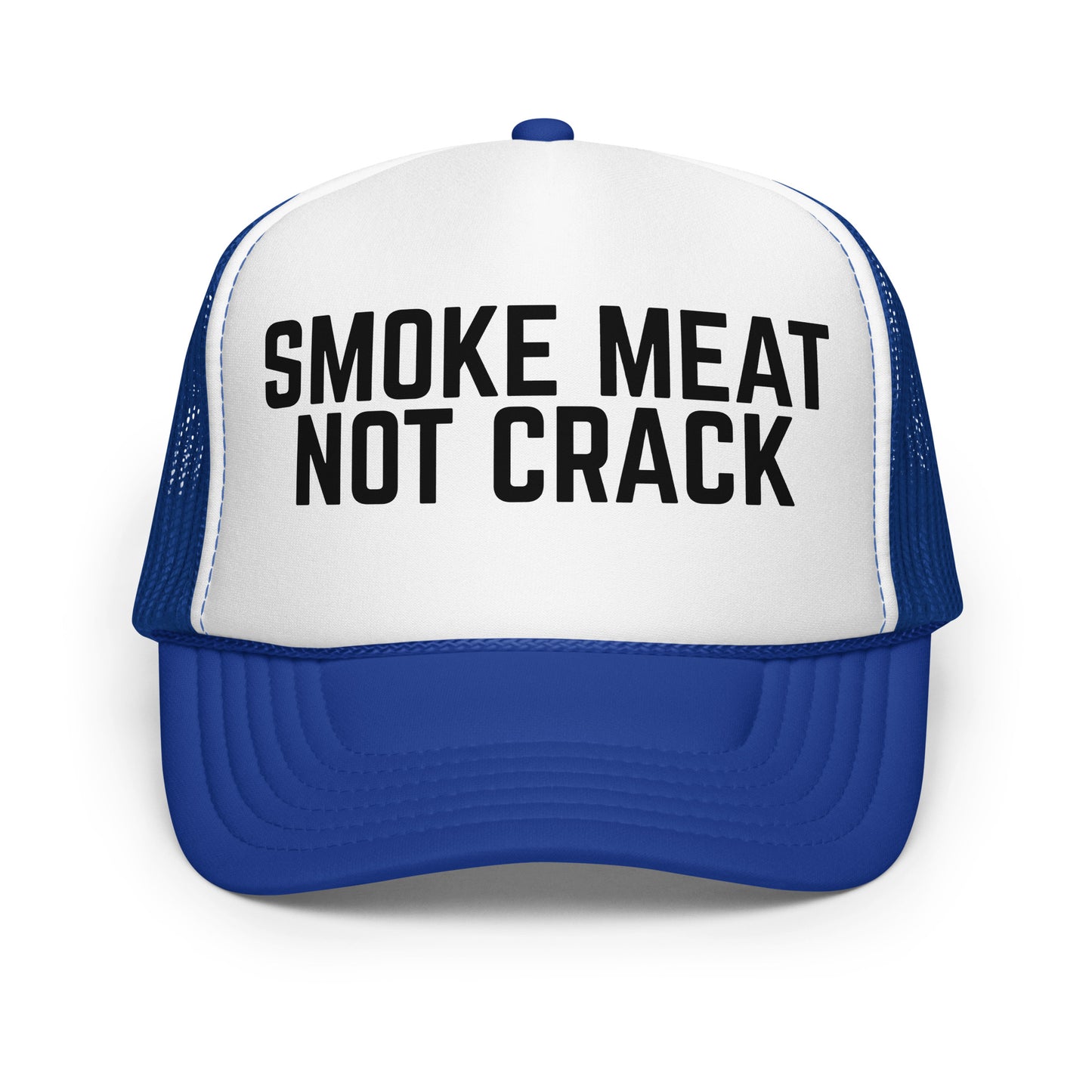 Blue and white cap with 'Smoke Meat Not Crack' text – Boozie Adams