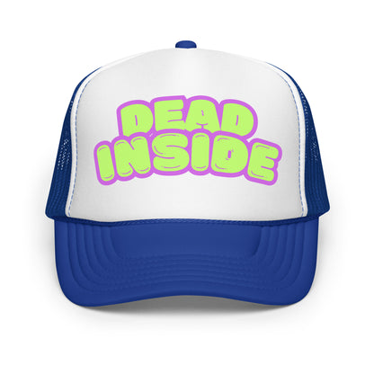 Blue and white foam trucker hat with purple and green text 'Dead Inside' – Boozie Adams