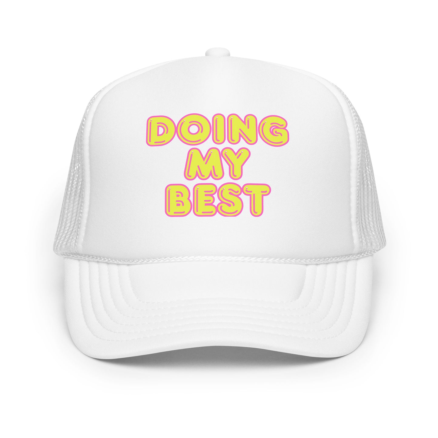 White unisex trucker hat with 'DOING MY BEST' text – Boozie Adams