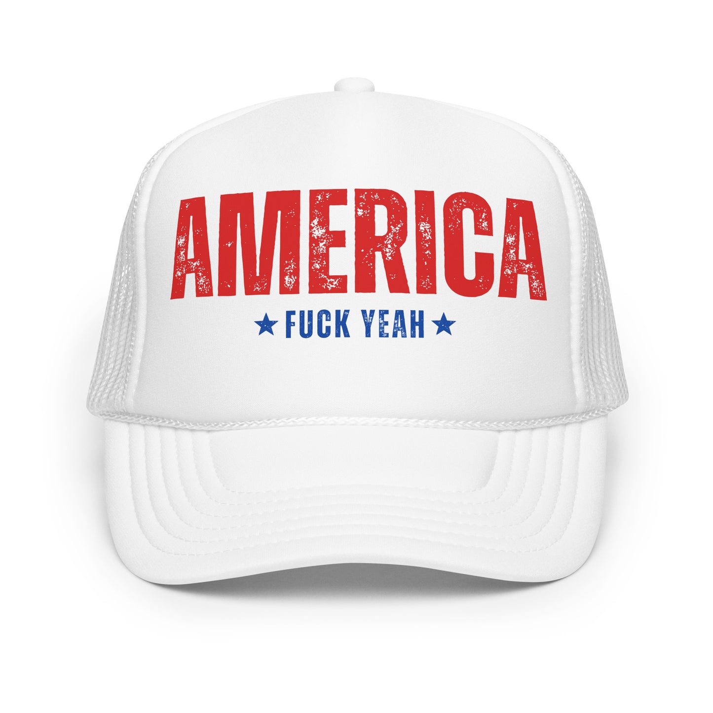 White trucker hat with 'AMERICA Fuck YEAH' text – Boozie Adams