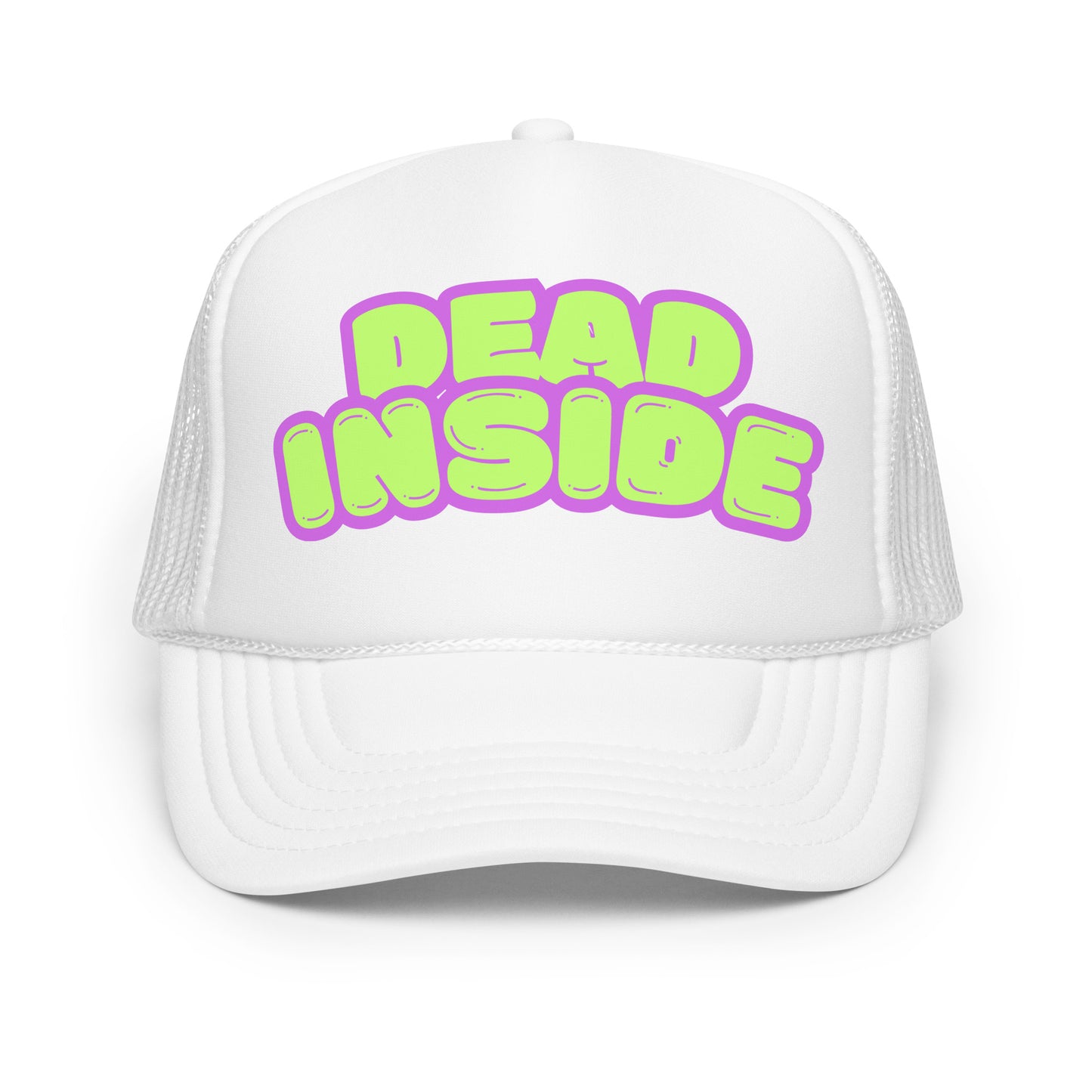 White foam trucker hat with purple and green text 'Dead Inside' – Boozie Adams