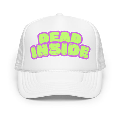 White foam trucker hat with purple and green text 'Dead Inside' – Boozie Adams