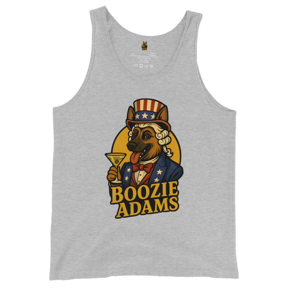 Heather grey unisex tank top with 'Boozie Adams' patriotic logo design – Boozie Adams