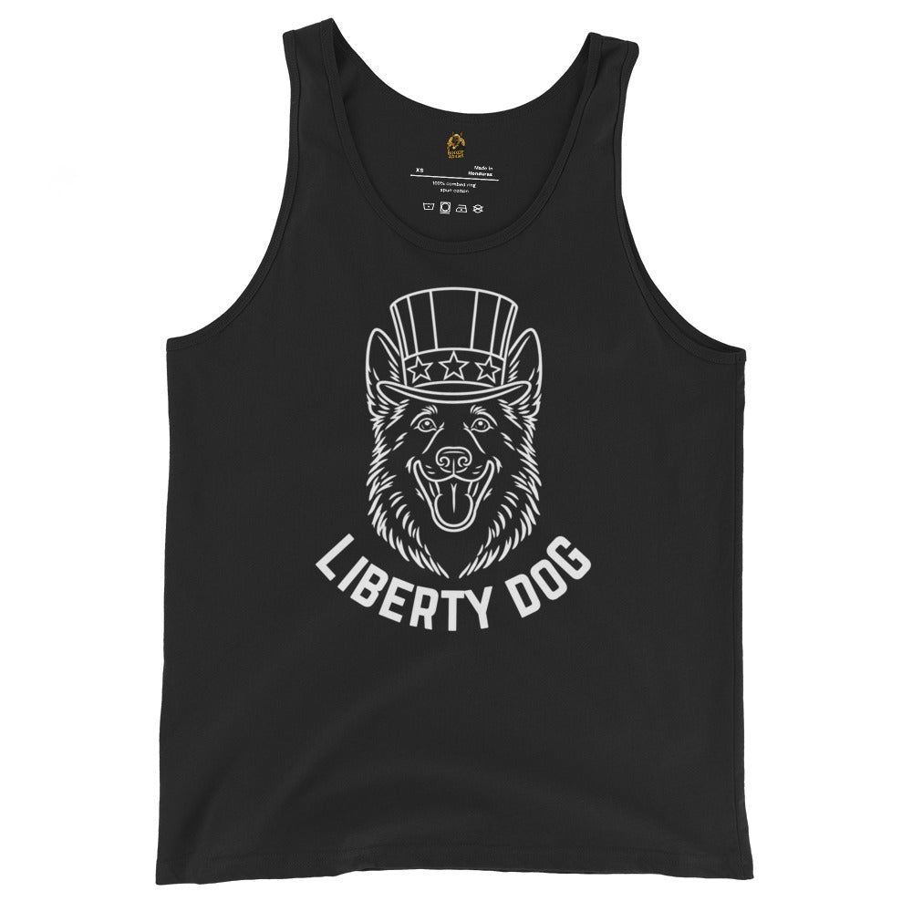 Black unisex tank top with 'Liberty Dog' graphic design – Boozie Adams