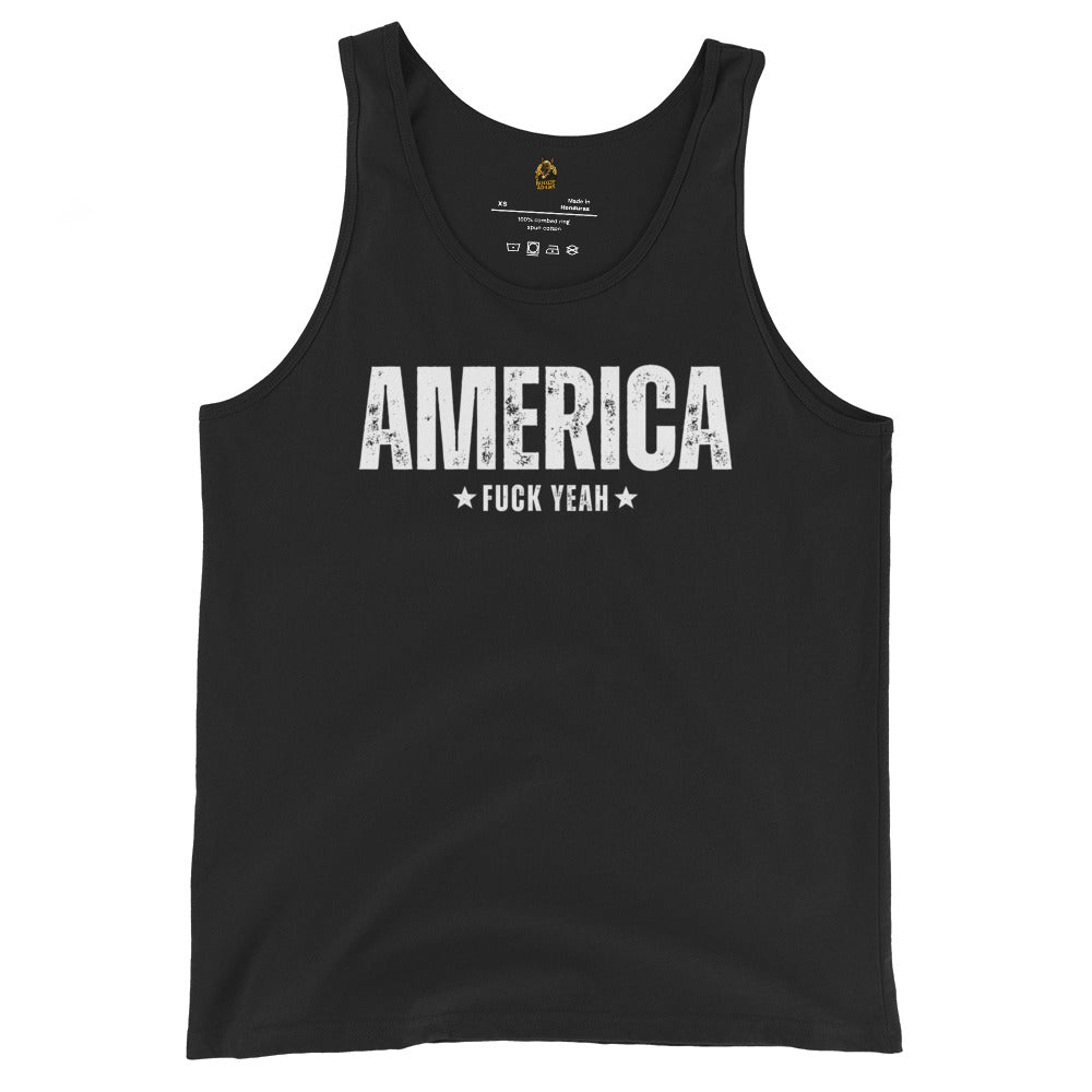 Black unisex tank top with 'AMERICA F*** YEAH' text – Boozie Adams