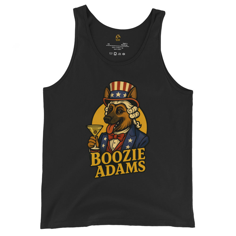 Black unisex tank top with 'Boozie Adams' patriotic logo design – Boozie Adams