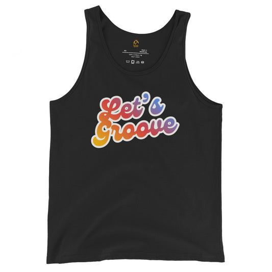 Black unisex tank top with 'Let's Groove' text in colorful letters – Boozie Adams