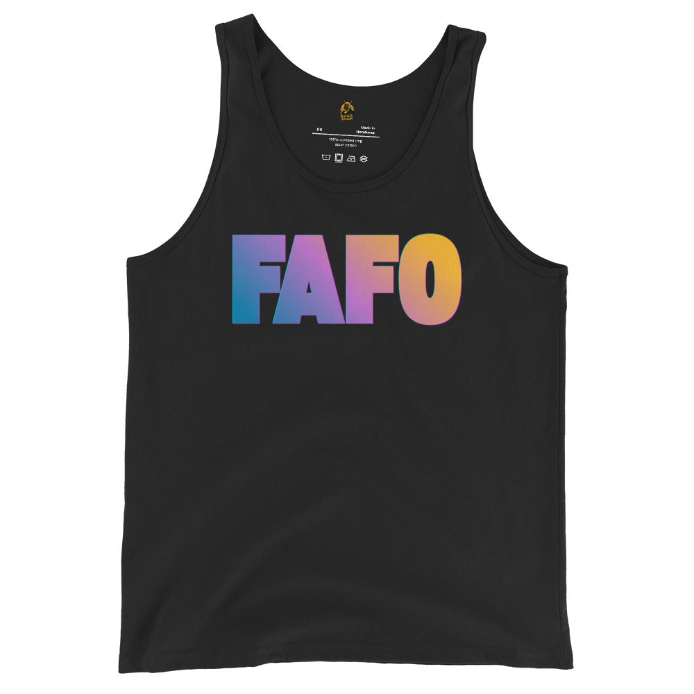 Black unisex tank top with colorful 'FAFO' text – Boozie Adams