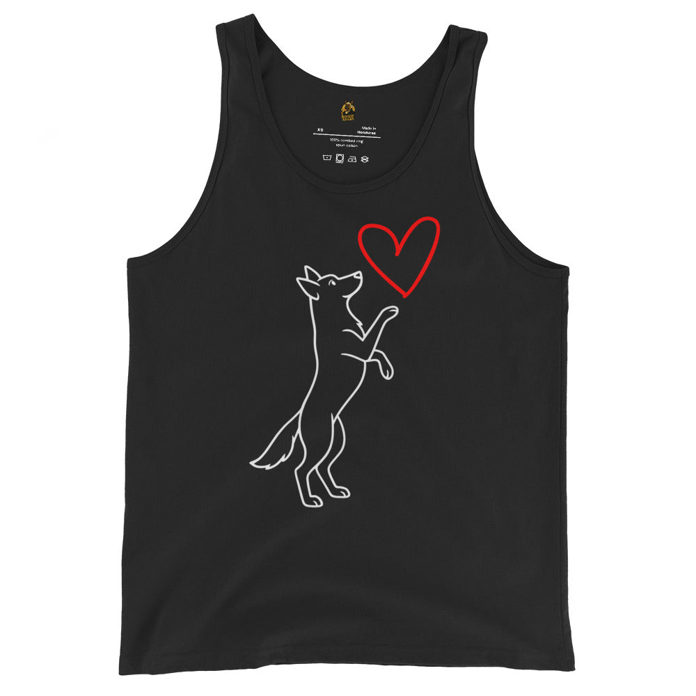 Black unisex tank top with a dog and heart design – Boozie Adams