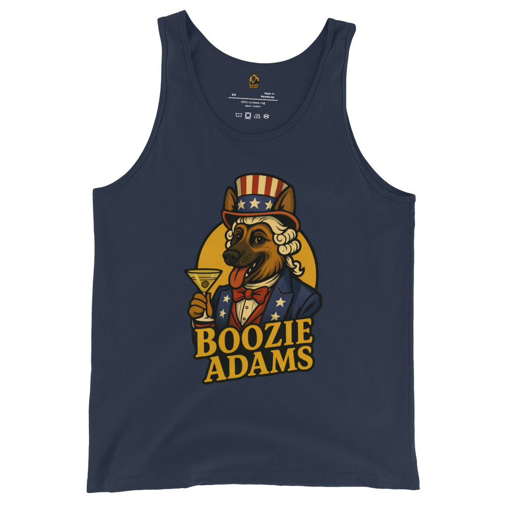 Navy unisex tank top with 'Boozie Adams' patriotic logo design – Boozie Adams
