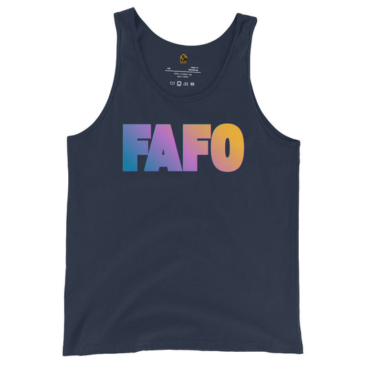 Navy unisex tank top with colorful 'FAFO' text – Boozie Adams