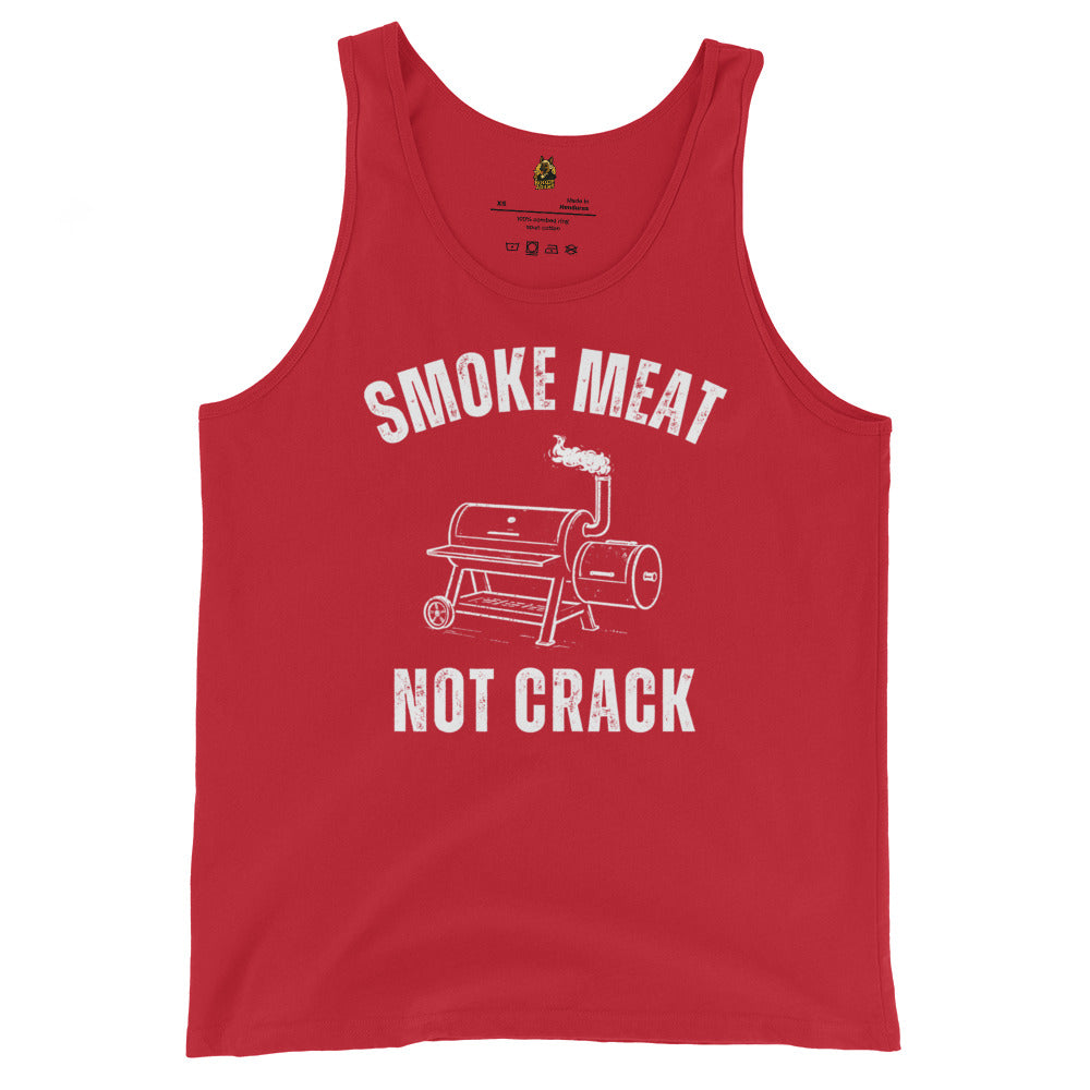 Red unisex tank top with 'Smoke Meat Not Crack' graphic – Boozie Adams