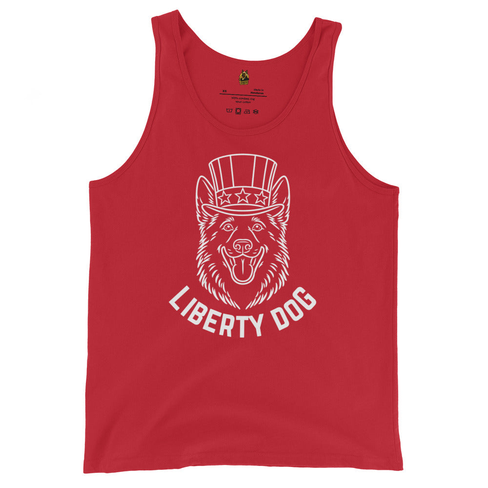 Red unisex tank top with 'Liberty Dog' graphic design – Boozie Adams