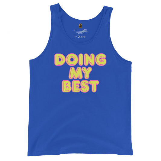 Blue unisex tank top with 'DOING MY BEST' text in bright colors – Boozie Adams