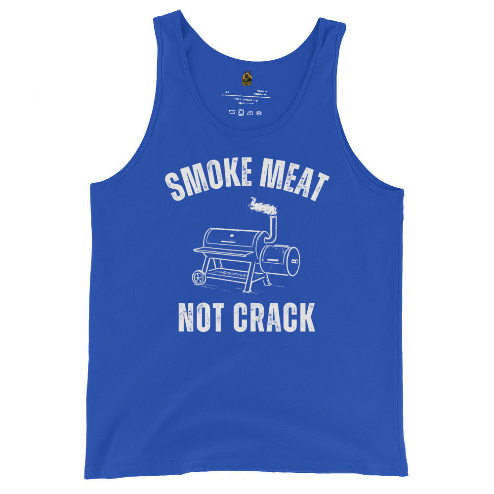 Blue unisex tank top with 'Smoke Meat Not Crack' graphic – Boozie Adams