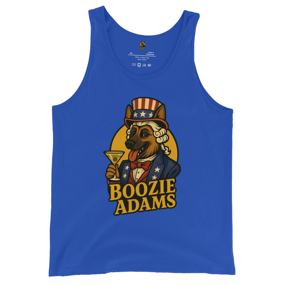 Blue unisex tank top with 'Boozie Adams' patriotic logo design – Boozie Adams