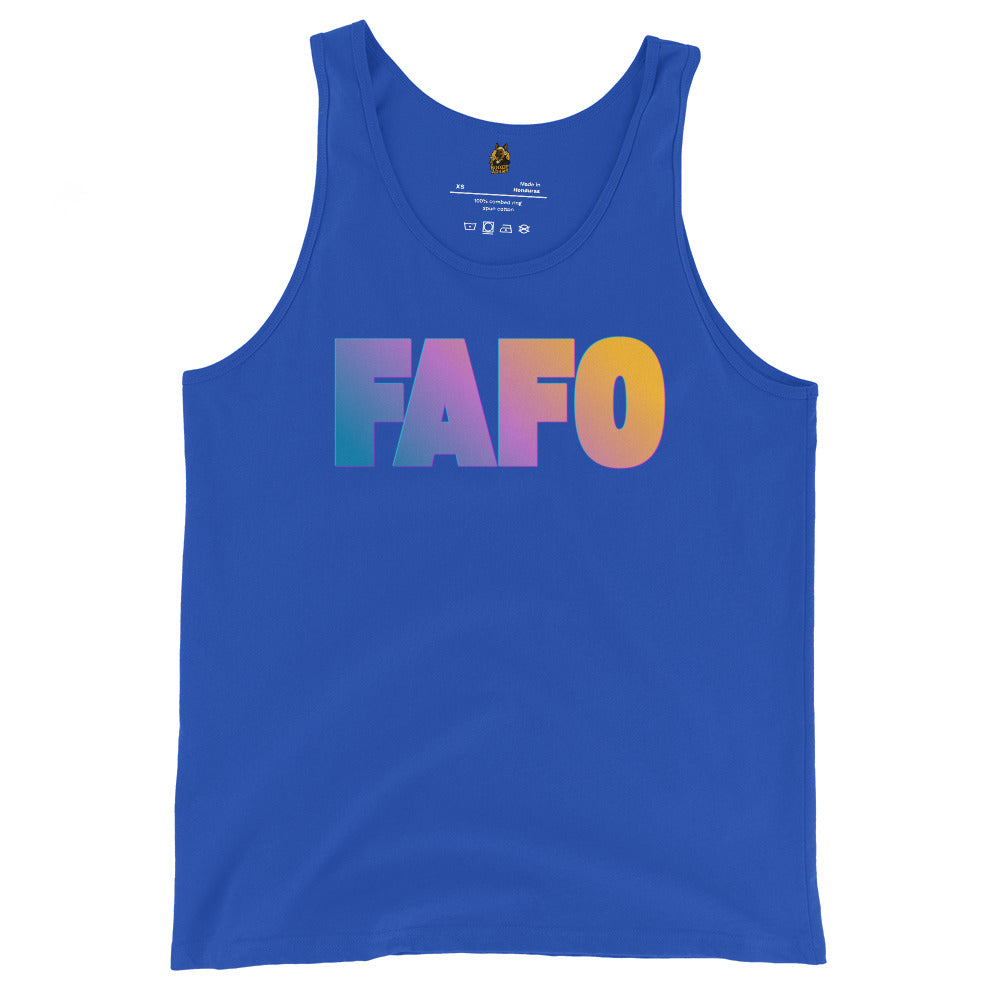 Royal unisex tank top with colorful 'FAFO' text – Boozie Adams