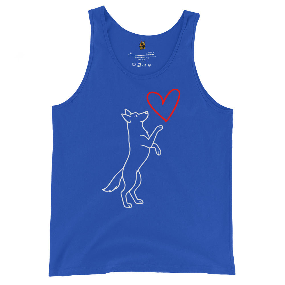 Blue unisex tank top with a dog and heart design – Boozie Adams