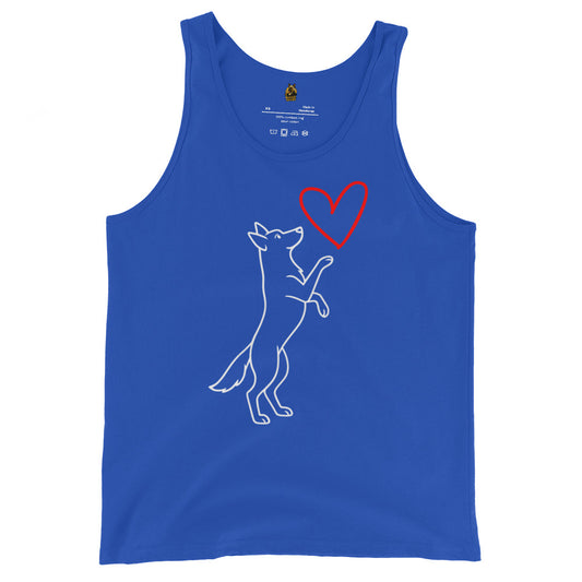 Blue unisex tank top with a dog and heart design – Boozie Adams