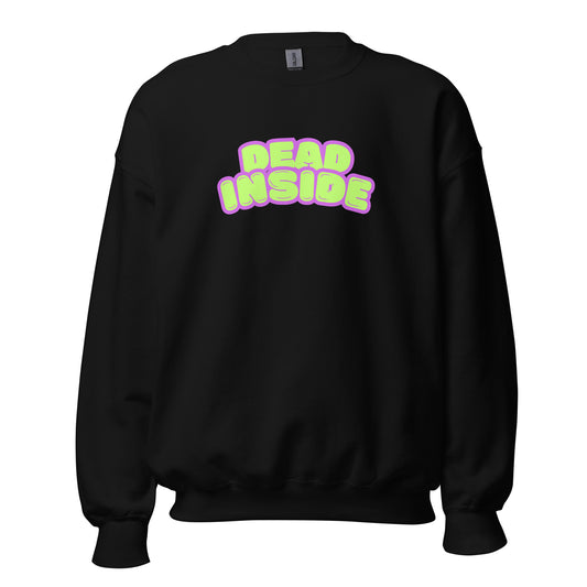 Black unisex sweatshirt with 'DEAD INSIDE' text in purple and green – Boozie Adams