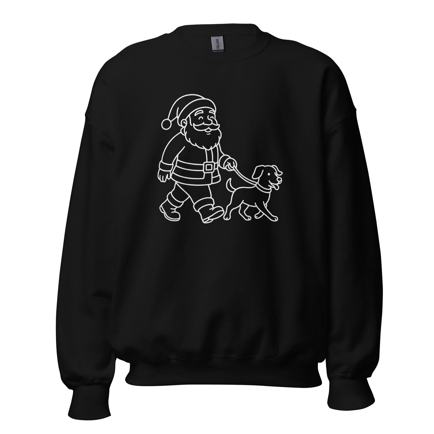 Black sweatshirt with white Santa walking dog design – Boozie Adams