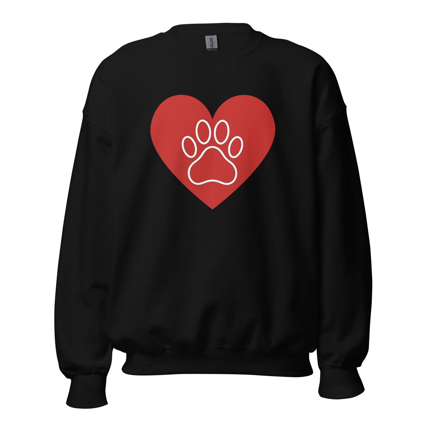 Black sweatshirt with a red heart and white paw print – Boozie Adams