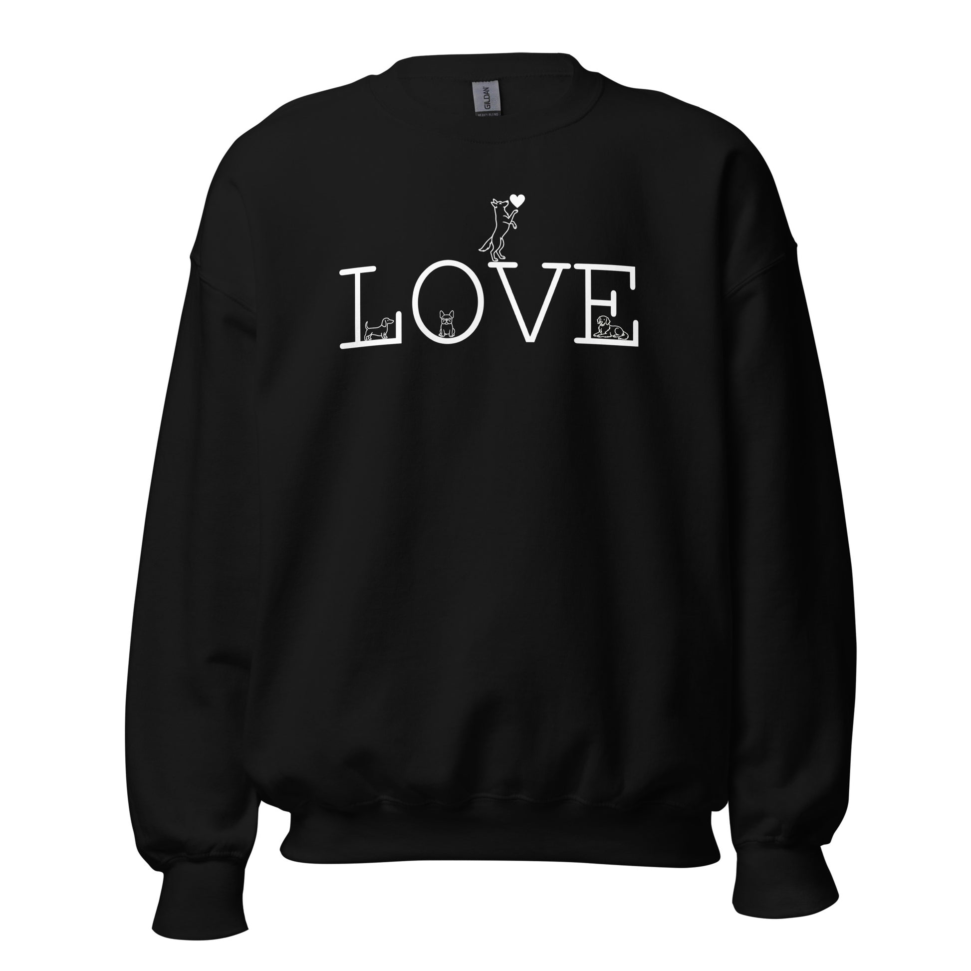 Black sweatshirt with 'LOVE' printed on it with dogs – Boozie Adams