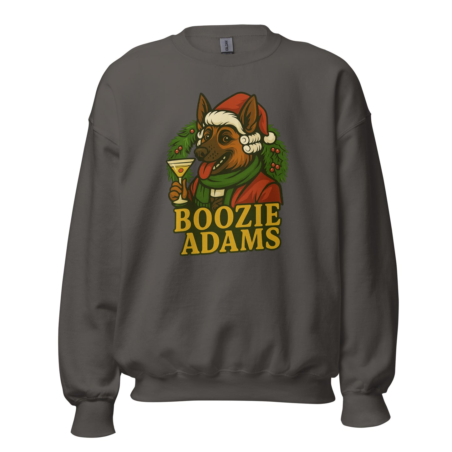 Charcoal sweatshirt with Boozie Adams wearing a Santa hat and 'Boozie Adams' text – Boozie Adams