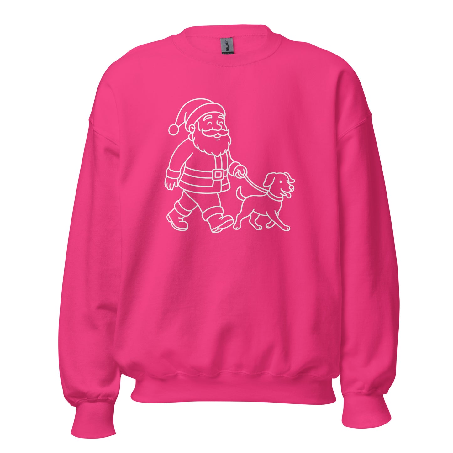 Pink sweatshirt with white Santa walking dog design – Boozie Adams