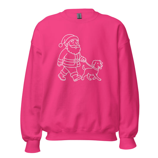 Pink sweatshirt with white Santa walking dog design – Boozie Adams