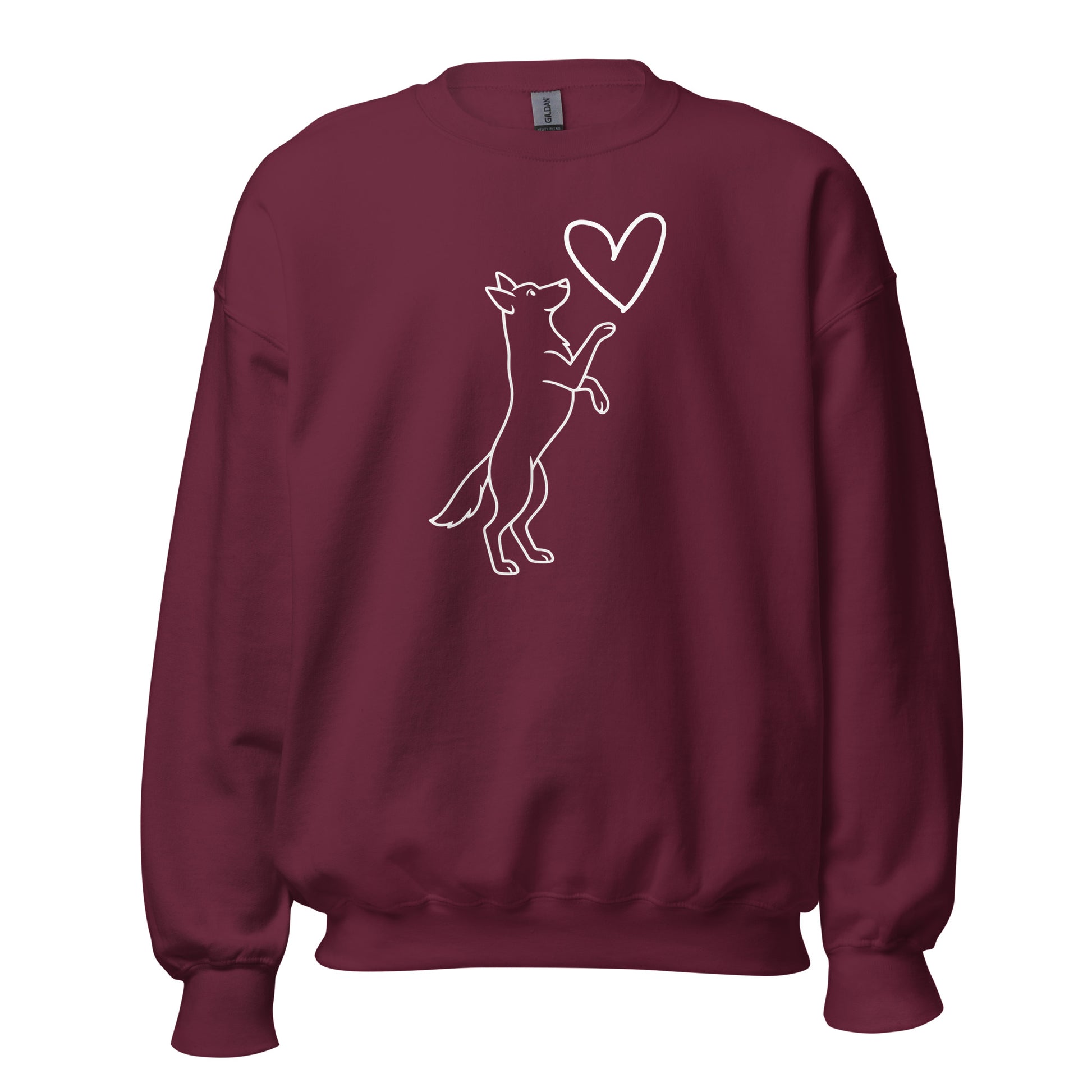 Maroon sweatshirt with a dog and heart design – Boozie Adams