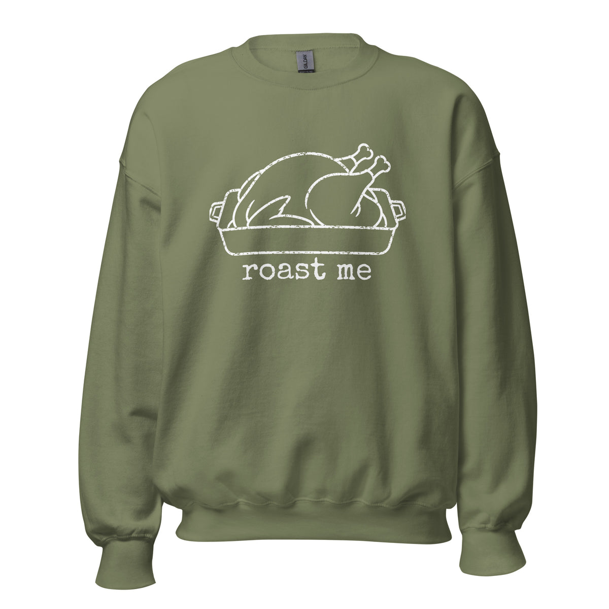 Green unisex sweatshirt with graphic of turkey in roasting pan and 'roast me' text – Boozie Adams