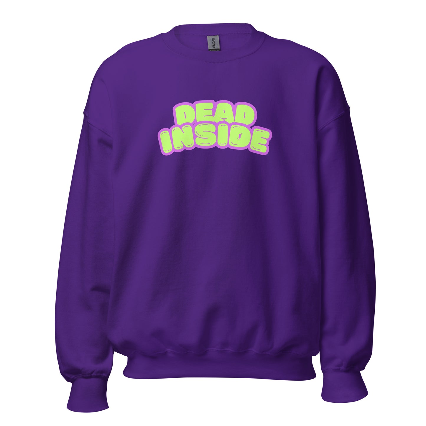 Purple unisex sweatshirt with 'DEAD INSIDE' text in purple and green – Boozie Adams