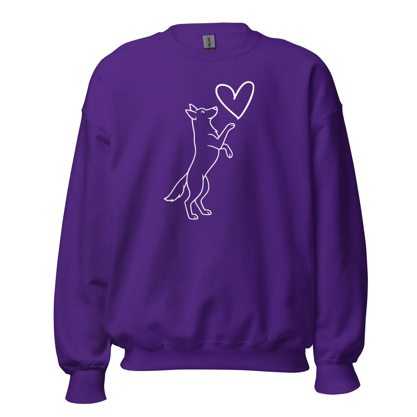 Purple sweatshirt with a dog and heart design – Boozie Adams