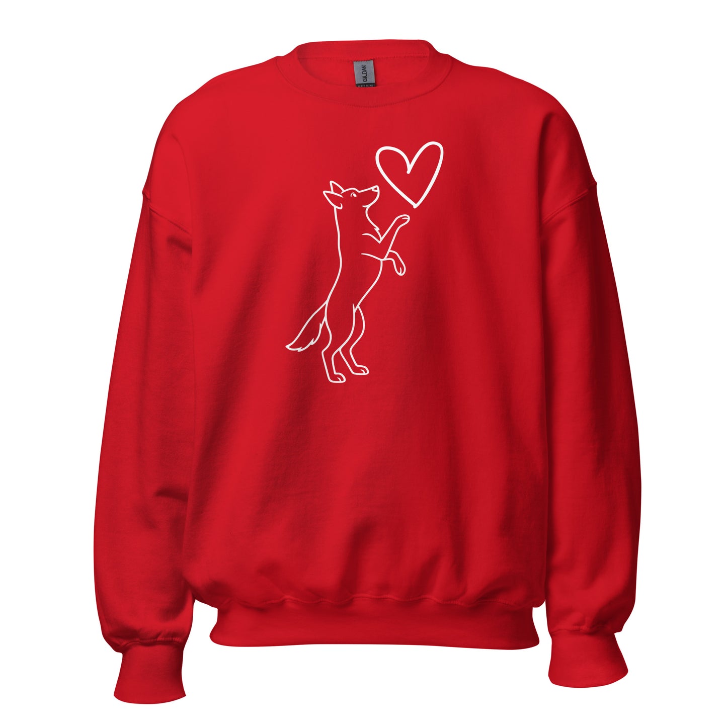 Red sweatshirt with a dog and heart design – Boozie Adams