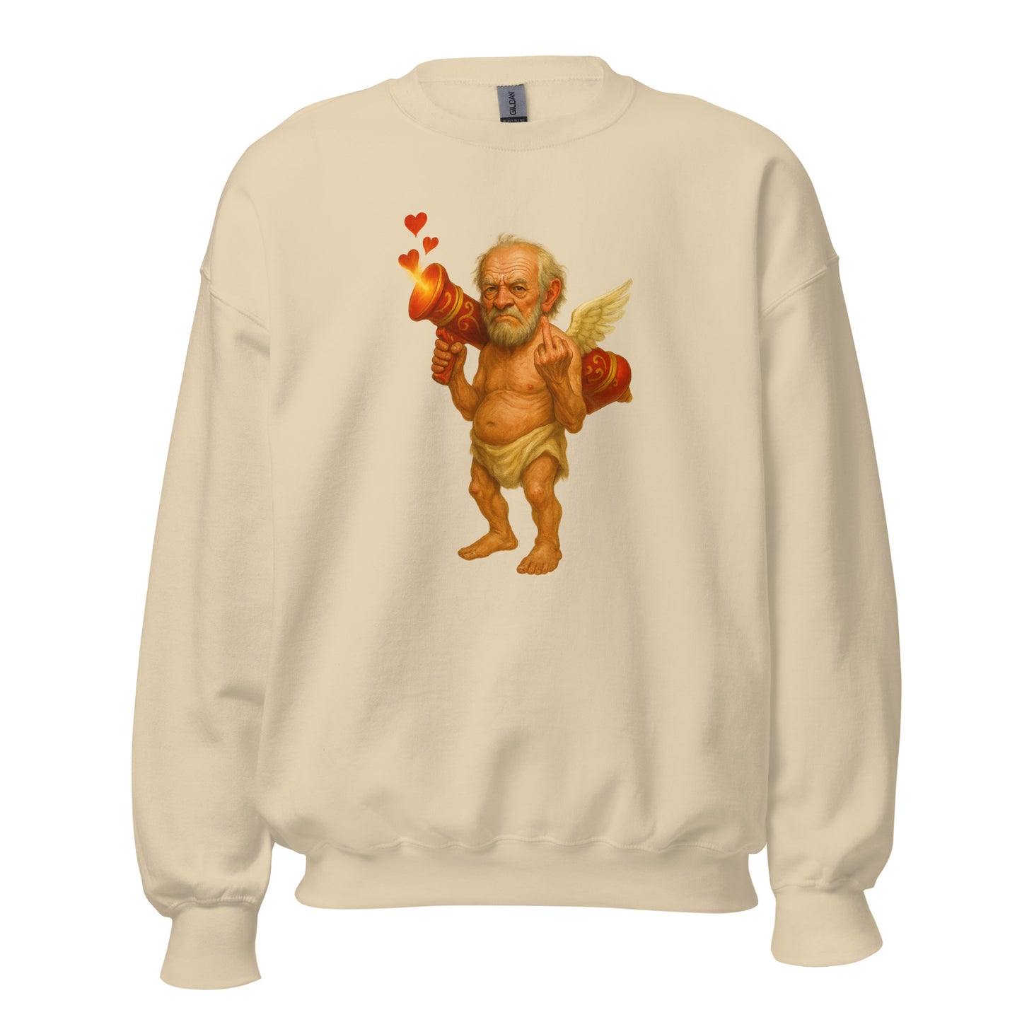 Sand unisex sweatshirt with a graphic of cupid flipping the bird – Boozie Adams