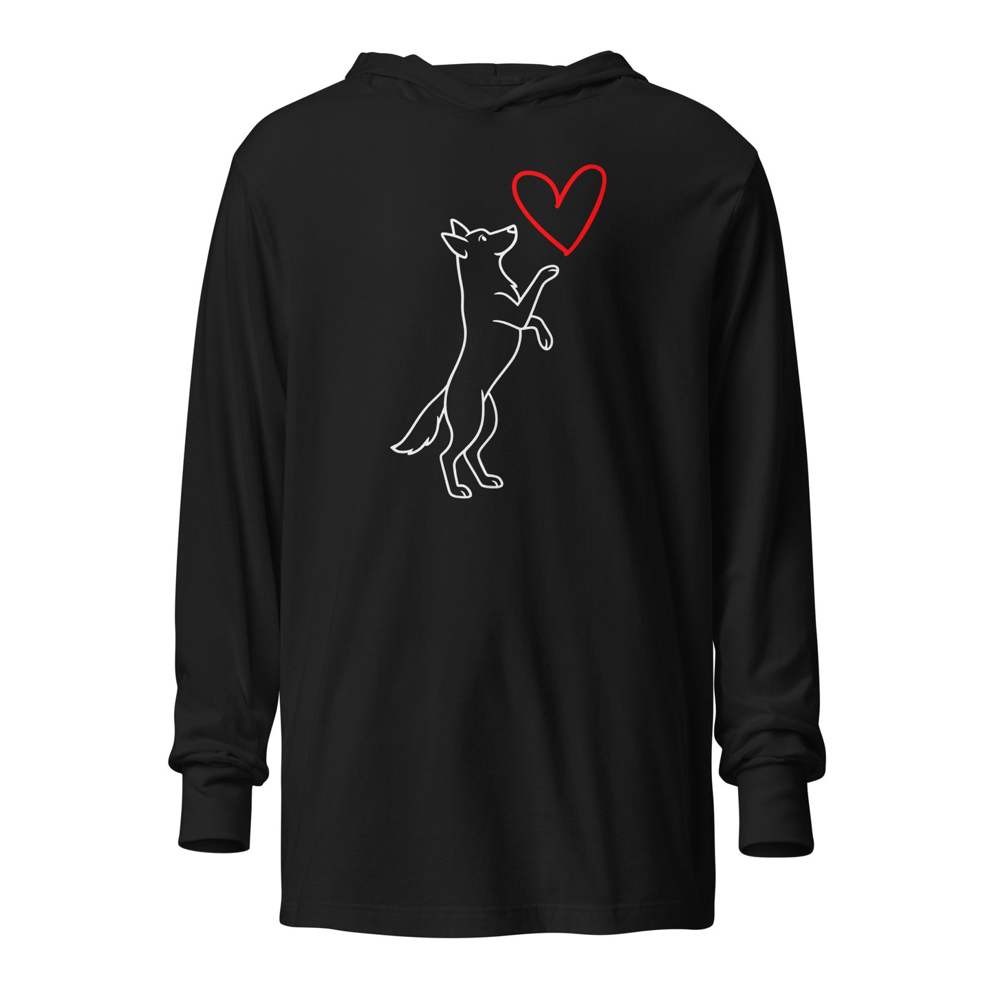 Black unisex hoodie with a dog graphic and red heart – Boozie Adams