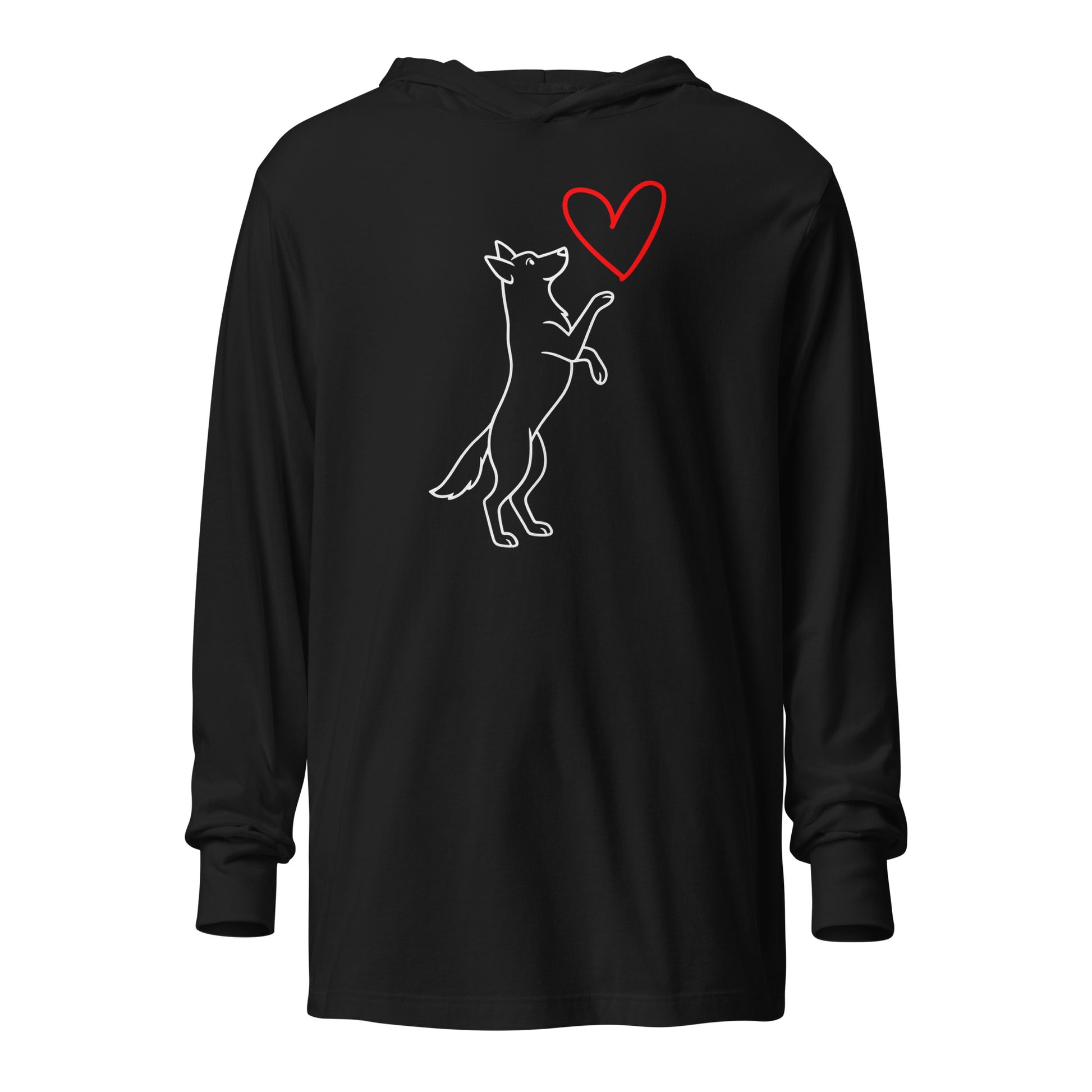 Black unisex hoodie with a dog graphic and red heart – Boozie Adams
