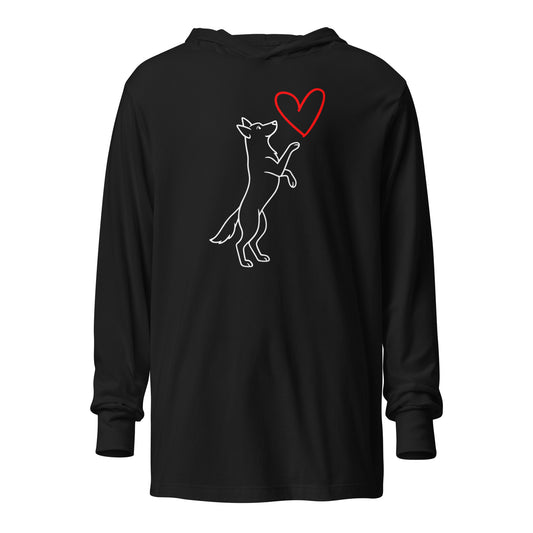Black unisex hoodie with a dog graphic and red heart – Boozie Adams