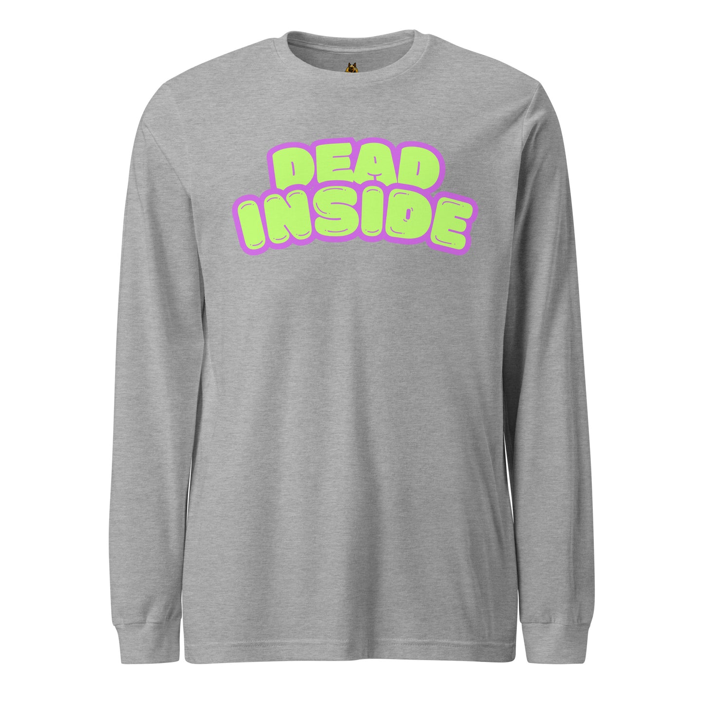 Athletic heather unisex long sleeve t-shirt with purple and green text 'Dead Inside' – Boozie Adams